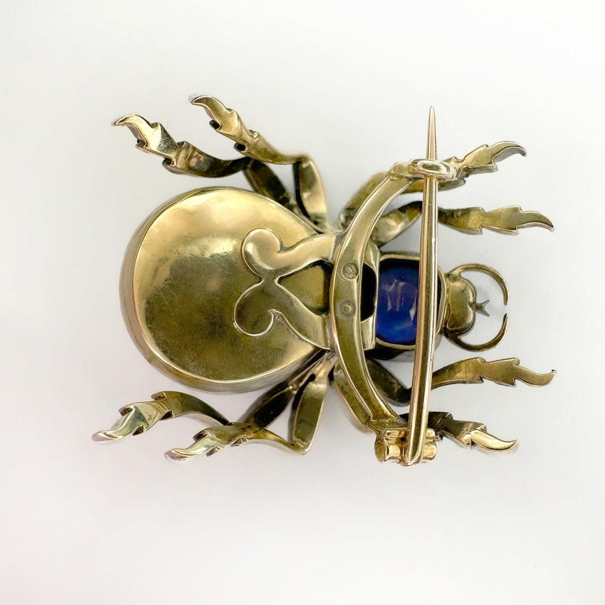 Antique Ceylon Sapphire Freshwater Pearl Ruby Diamond Spider Brooch