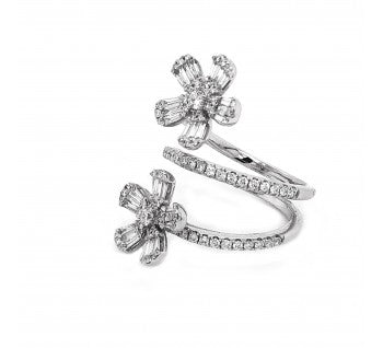 Modern Diamond and White Gold Flower Twist Ring, 1.19 carat total