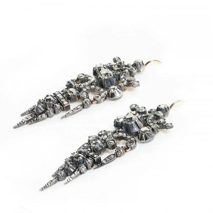 Antique Early Victorian Old Cut Diamond Chandelier Earrings, 5 carats