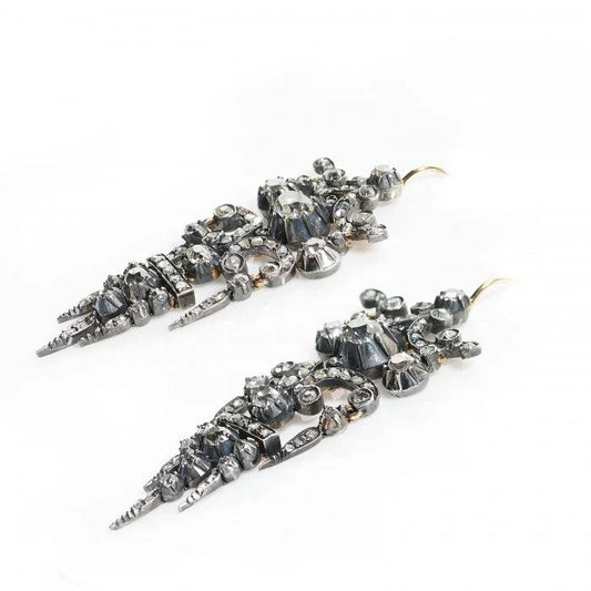 Antique Early Victorian Old Cut Diamond Chandelier Earrings, 5 carats