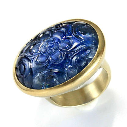 Large Carved Floral Mughal Sapphire Ring