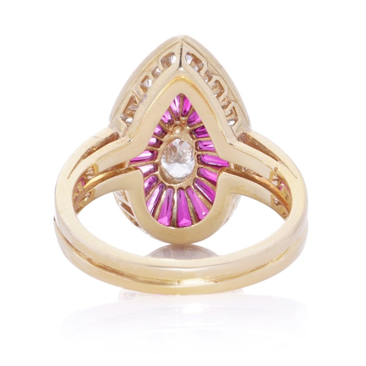 Vintage Oscar Heyman Diamond and Ruby Pear Cluster Ring