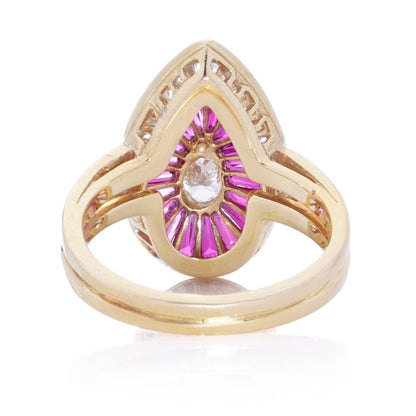 Vintage Oscar Heyman Diamond and Ruby Pear Cluster Ring