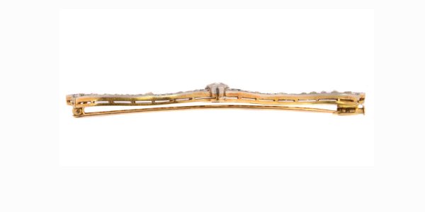 Vintage Art Deco Rose Cut Diamond and Onyx Bar Brooch, 18ct Gold