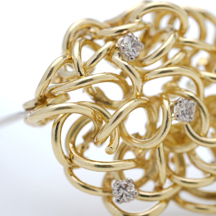 Vintage 18ct Yellow Gold Brooch with Diamonds by Alan Martin Gard