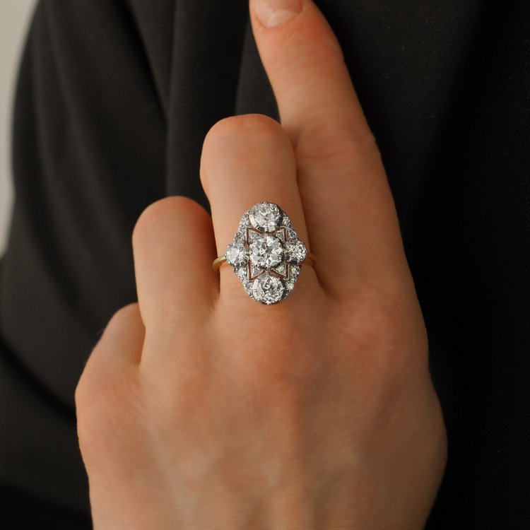 Antique Art Deco 2.84ct Old Cut Diamond Plaque Ring
