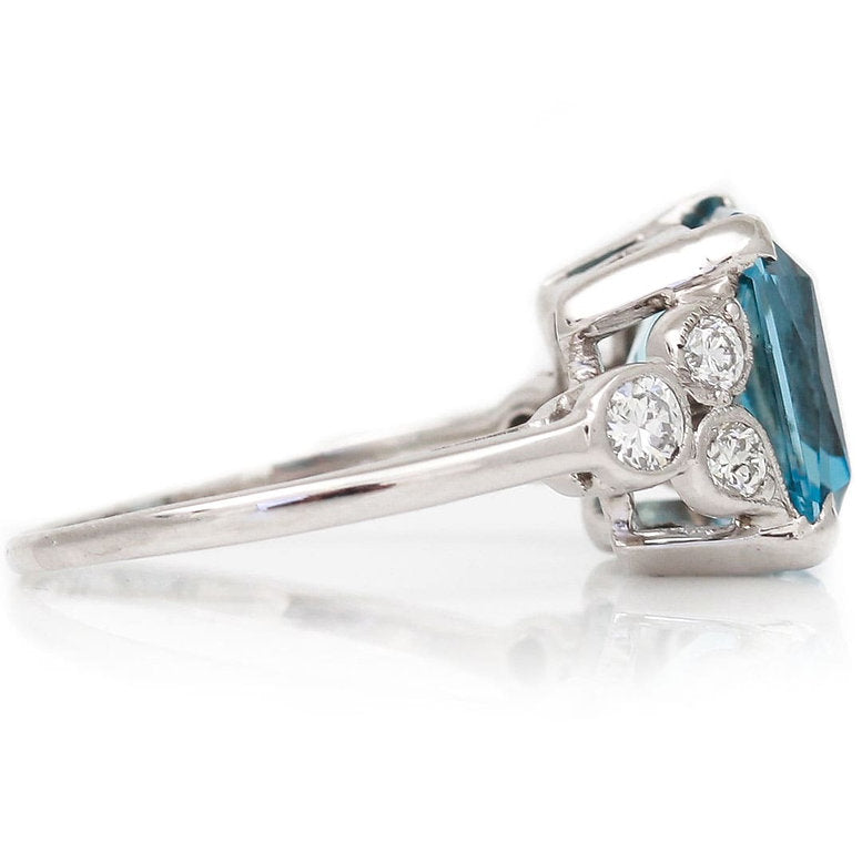 Art Deco 3.40ct Aquamarine and Diamond Ring