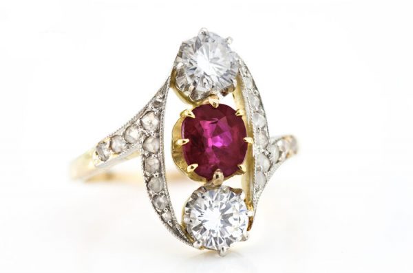 Vintage Natural 1.30ct Burma Ruby and Diamond Ring, with Certificate