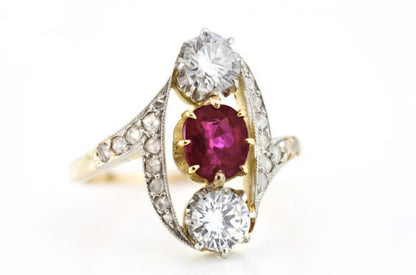 Vintage Natural 1.30ct Burma Ruby and Diamond Ring, with Certificate