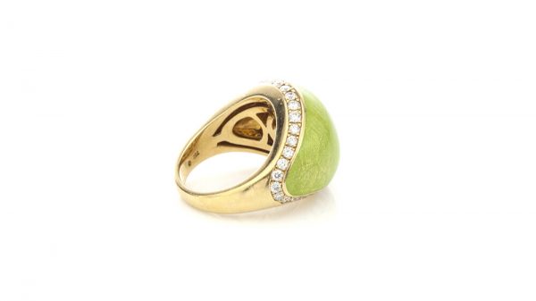 Faberge Limited Edition Green Enamel, Diamond, 18ct Gold Domed Cocktail Ring