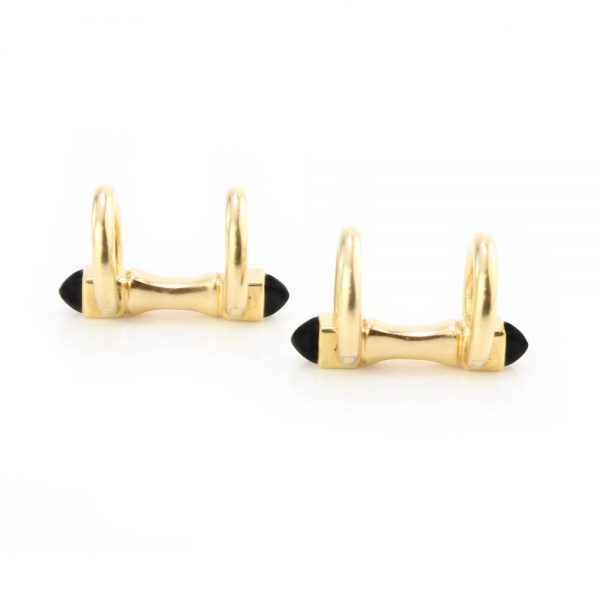 Cartier Vintage 18ct Yellow Gold Cufflinks with Onyx, Made in London, Circa 1970s. Designer Jacques Cartier