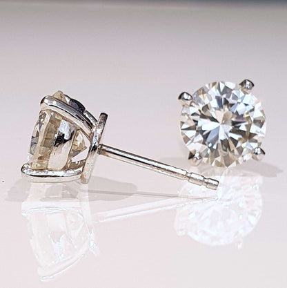 Vintage 3.77ct Single Stone Diamond Solitaire Stud Earrings in Platinum