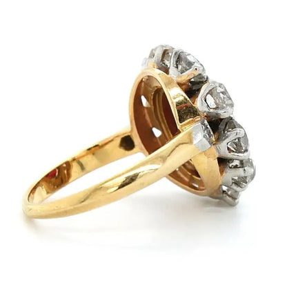 Victorian Antique 2.41ct Natural Red Spinel and Old Cut Diamond Cluster Ring in 18ct Yellow Gold, Circa 1860s