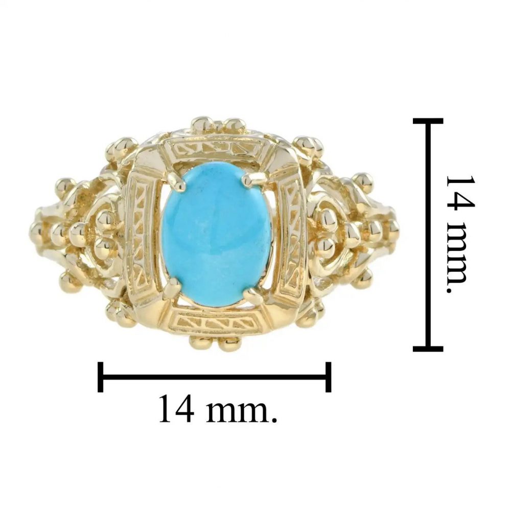 Turquoise Set Yellow Gold Filigree Ring