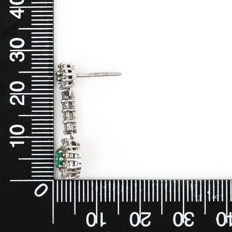 Classic Emerald and Diamond Cluster Drop Earrings 18ct White Gold