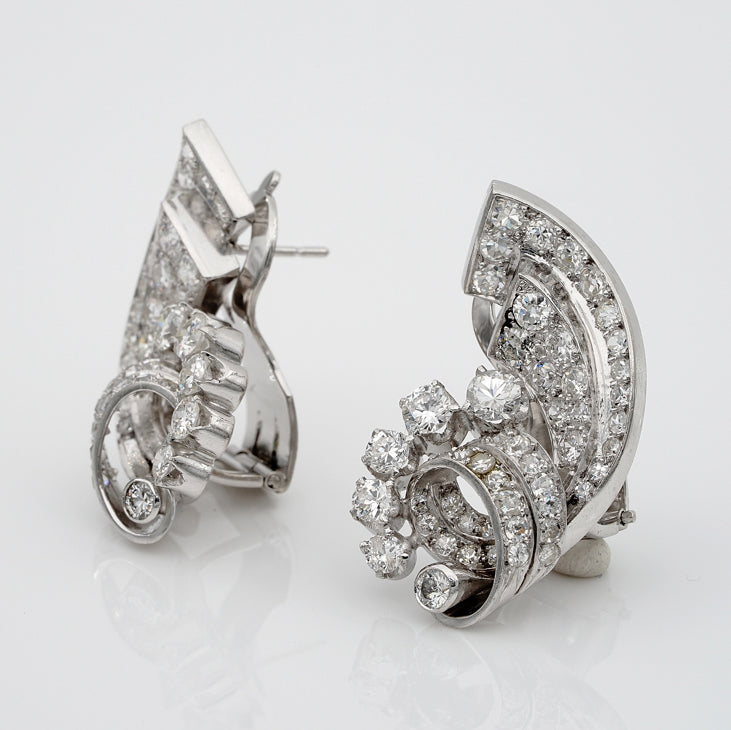 Art Deco 4.50ct Diamond Cornucopia Earrings