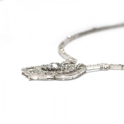 Art Deco Diamond Necklace with Old Cut Cluster Pendant, 18.75 carats