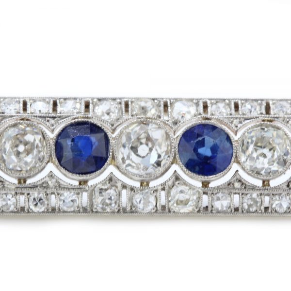 Art Deco Old Cut Diamond, Sapphire and Platinum Brooch