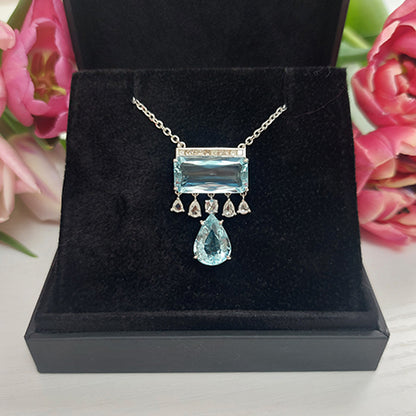 Stunning 9.95cts Baguette and Pear Aquamarine and Diamond Pendant