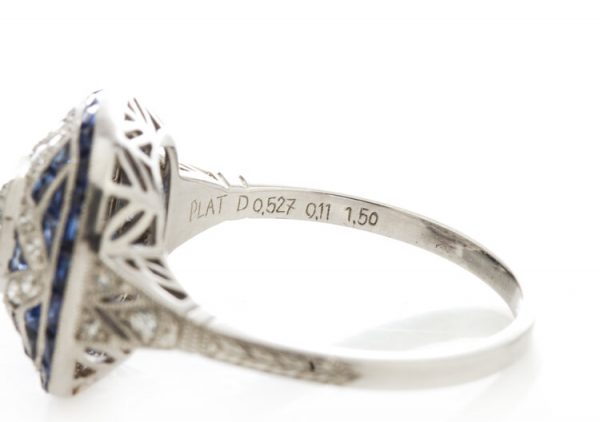 Art Deco Style 0.80ct Sapphire, Diamond and Platinum Cluster Cocktail Ring, Circa 1980s