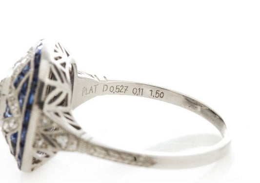 Art Deco Style 0.80ct Sapphire, Diamond and Platinum Cluster Cocktail Ring, Circa 1980s