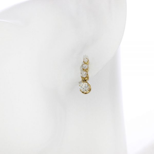 Vintage 1940s Diamond Drop Earrings in 18ct Yellow Gold, 1.20 carat total