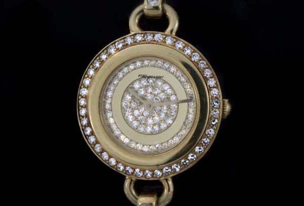Vintage Chopard Ladies 18ct Yellow Gold Manual Watch with Diamonds; solid 18ct yellow gold wristwatch with diamond set dial and bezel, 1.35 carats, Circa 1980s