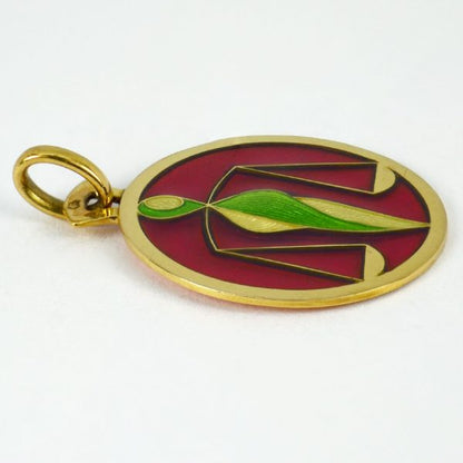 French Zodiac Libra Plique a Jour Enamel and 18ct Gold Charm Pendant, makers mark for Arthus Bertrand