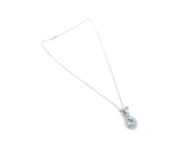 1.50ct Aquamarine and Diamond Oval Cluster Pendant, in 18ct white gold