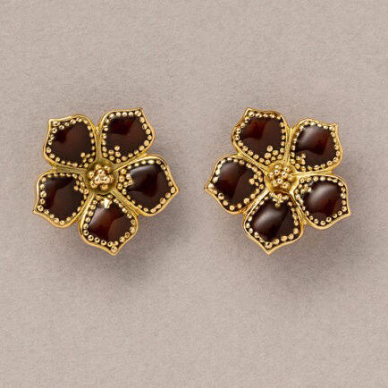 Gold and Enamel Lotus Flower Earrings by Steltman
