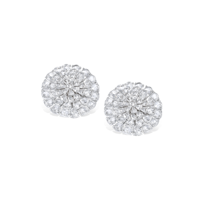 Rose Cut Diamond Cluster Earrings; featuring 9.45 carats pear-shaped rose-cut diamonds set in a mesmerizing five-layer medley