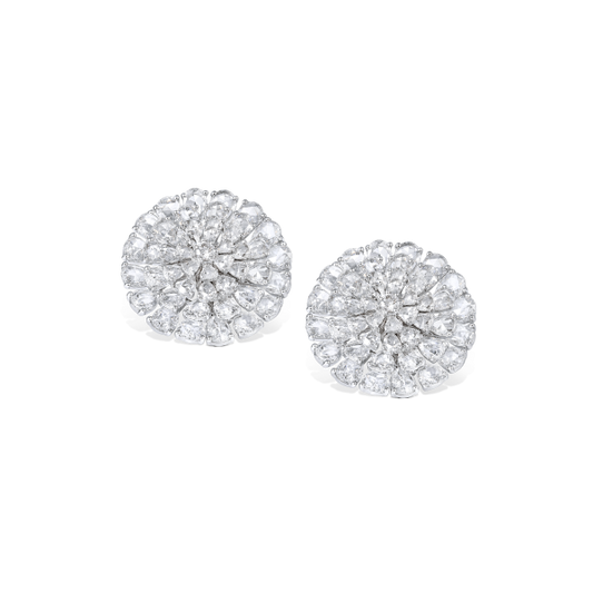 Rose Cut Diamond Cluster Earrings; featuring 9.45 carats pear-shaped rose-cut diamonds set in a mesmerizing five-layer medley