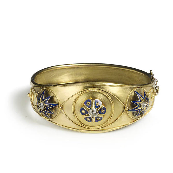 Antique Victorian Blue Enamel Gold Bangle
