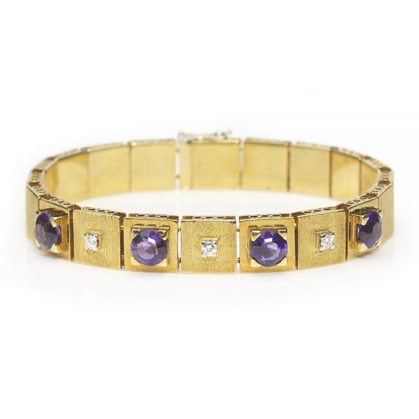 Vintage Amethyst and Diamond Link Bracelet, 18ct Yellow Gold