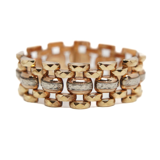 Vintage Bi Colour 18ct Gold Textured Brick Link Bracelet