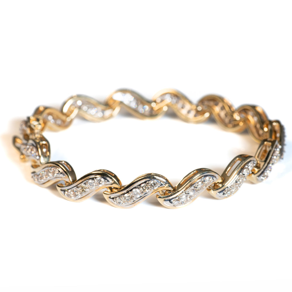 Vintage Diamond Set Wave S Link Gold Bracelet, 3.75 carats
