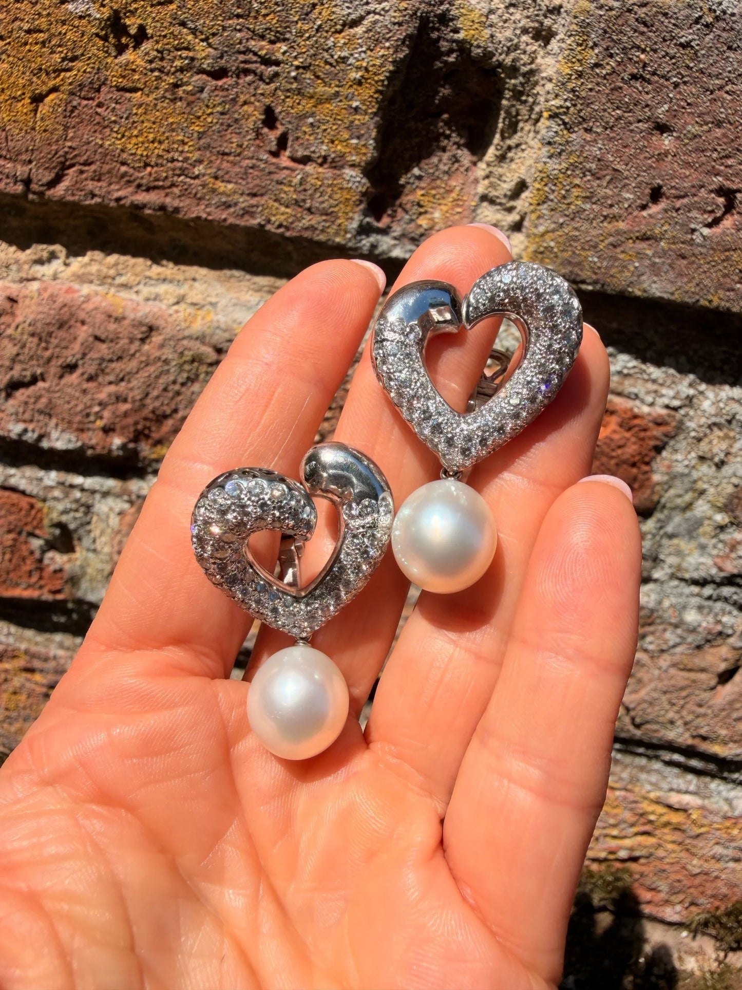 Asprey 18 Carat White Gold South Sea Pearl and Diamond Day and Night Earrings