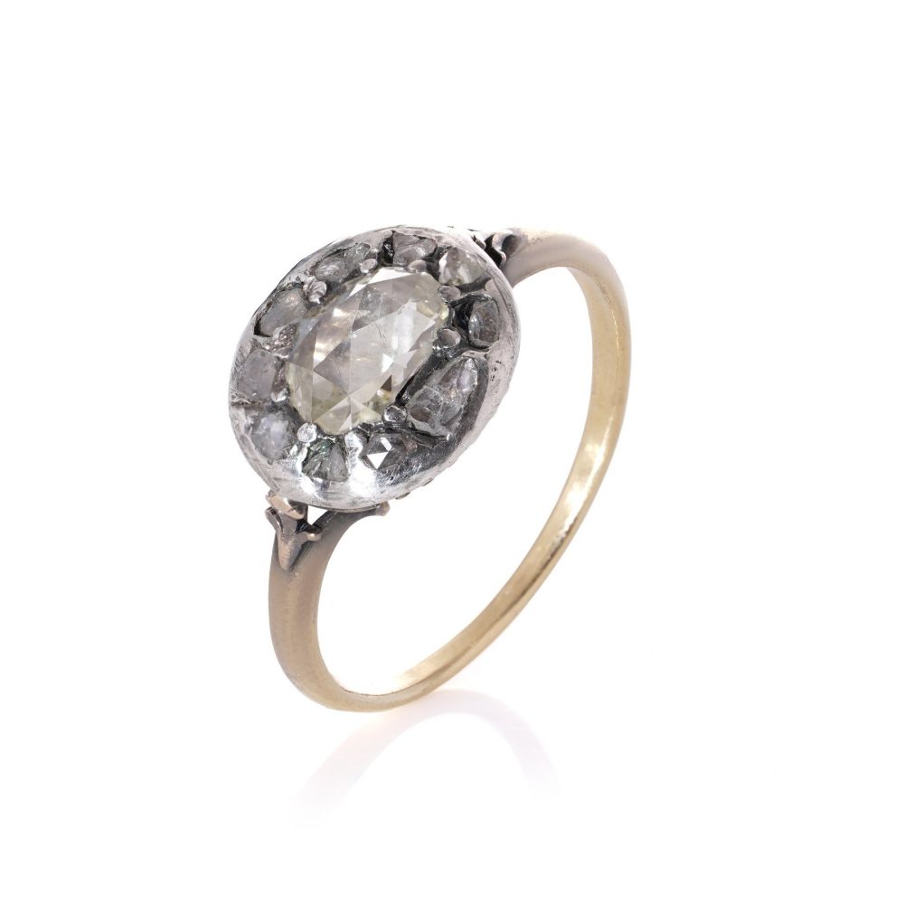 Georgian diamond cluster ring in 18 carat gold and silver.