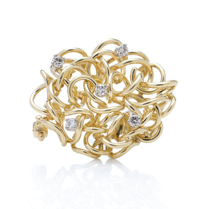 Alan Martin Gard Vintage 18ct Yellow Gold Brooch with 0.35cts, Signed, Made in England, London 1977