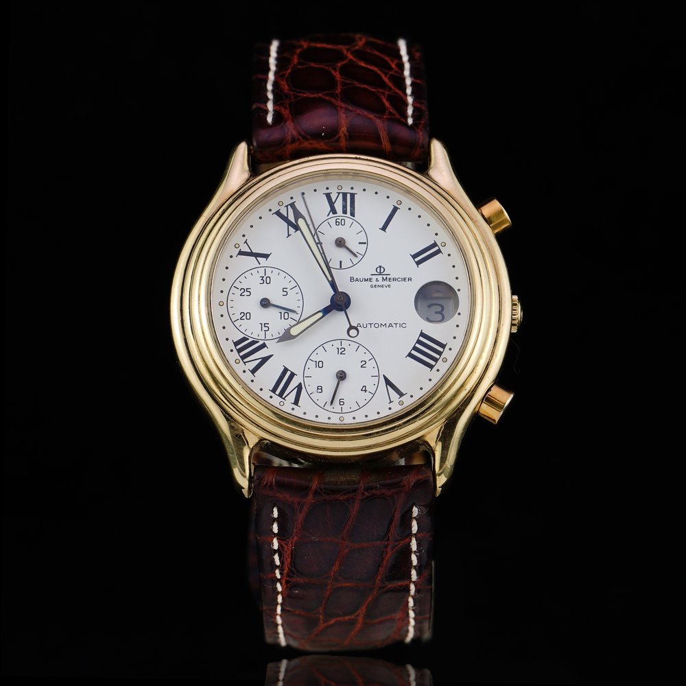 Vintage Baume and Mercier 86103 Baumatic 18ct Yellow Gold Chronograph Watch