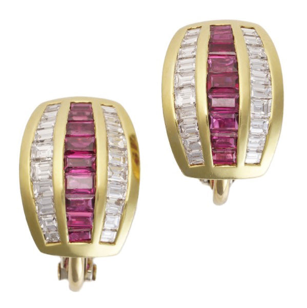 Vintage Ruby and Diamond Clip Earrings in 18ct Yellow Gold