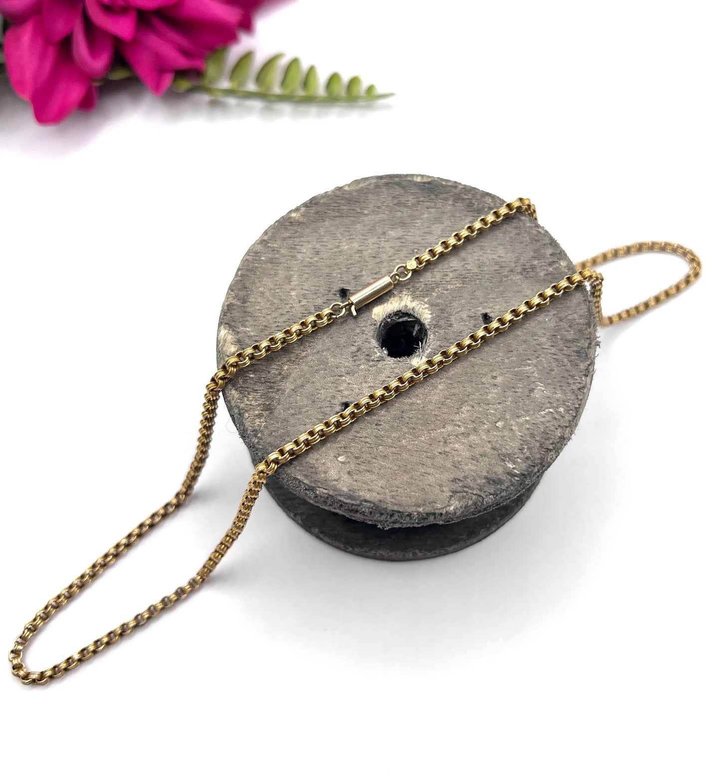 Antique 15ct Yellow Gold, 19 Inch Fancy Round Belcher Link Chain