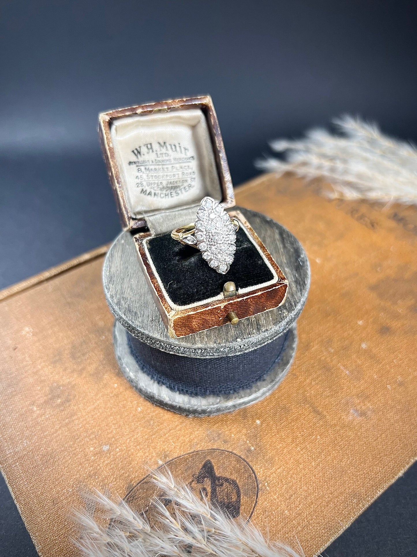 Vintage French 1940s Diamond Marquise Navette Cluster Ring