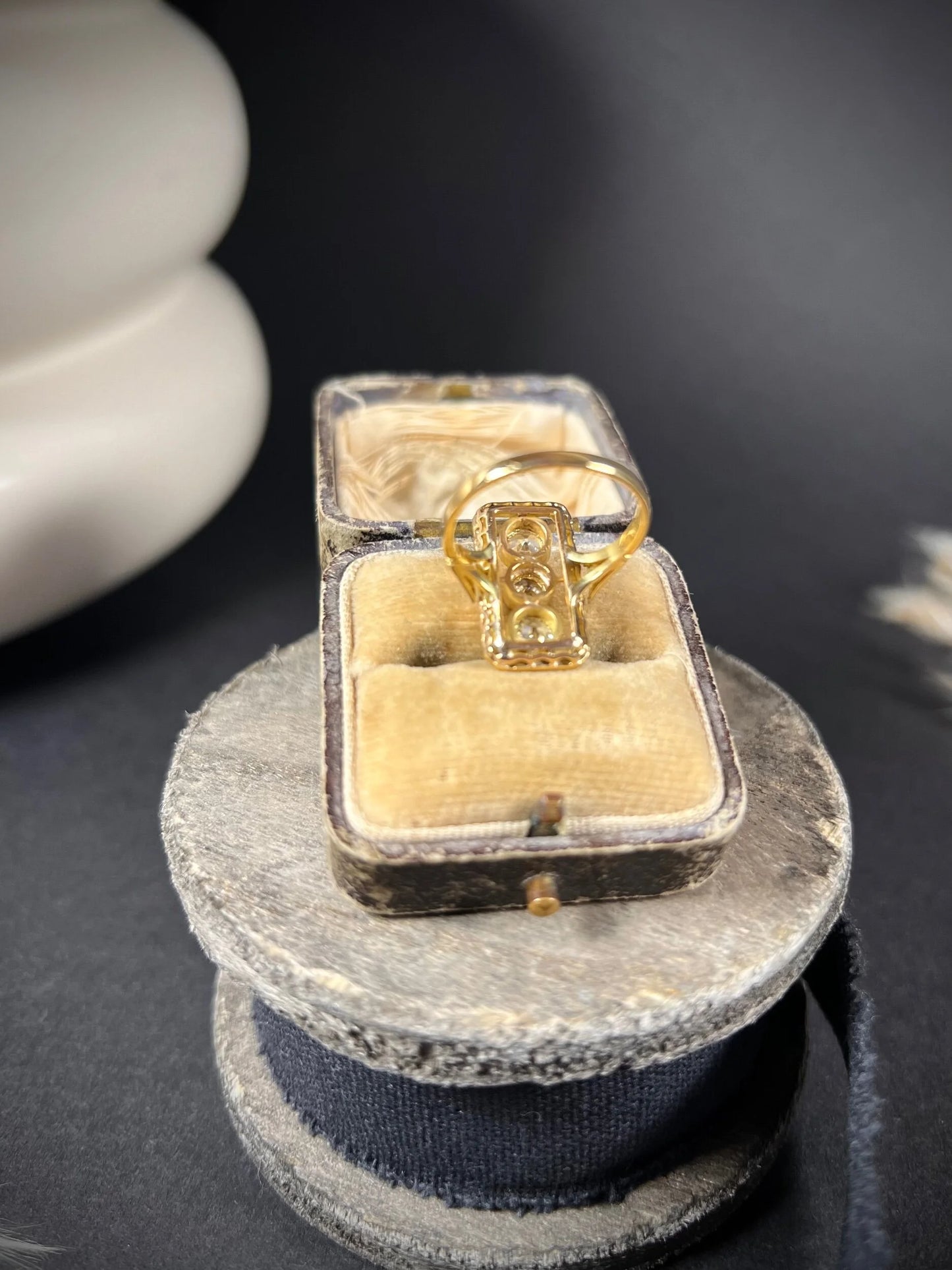 Antique 18 Carat Gold And Platinum Edwardian Rectangular Diamond Ring