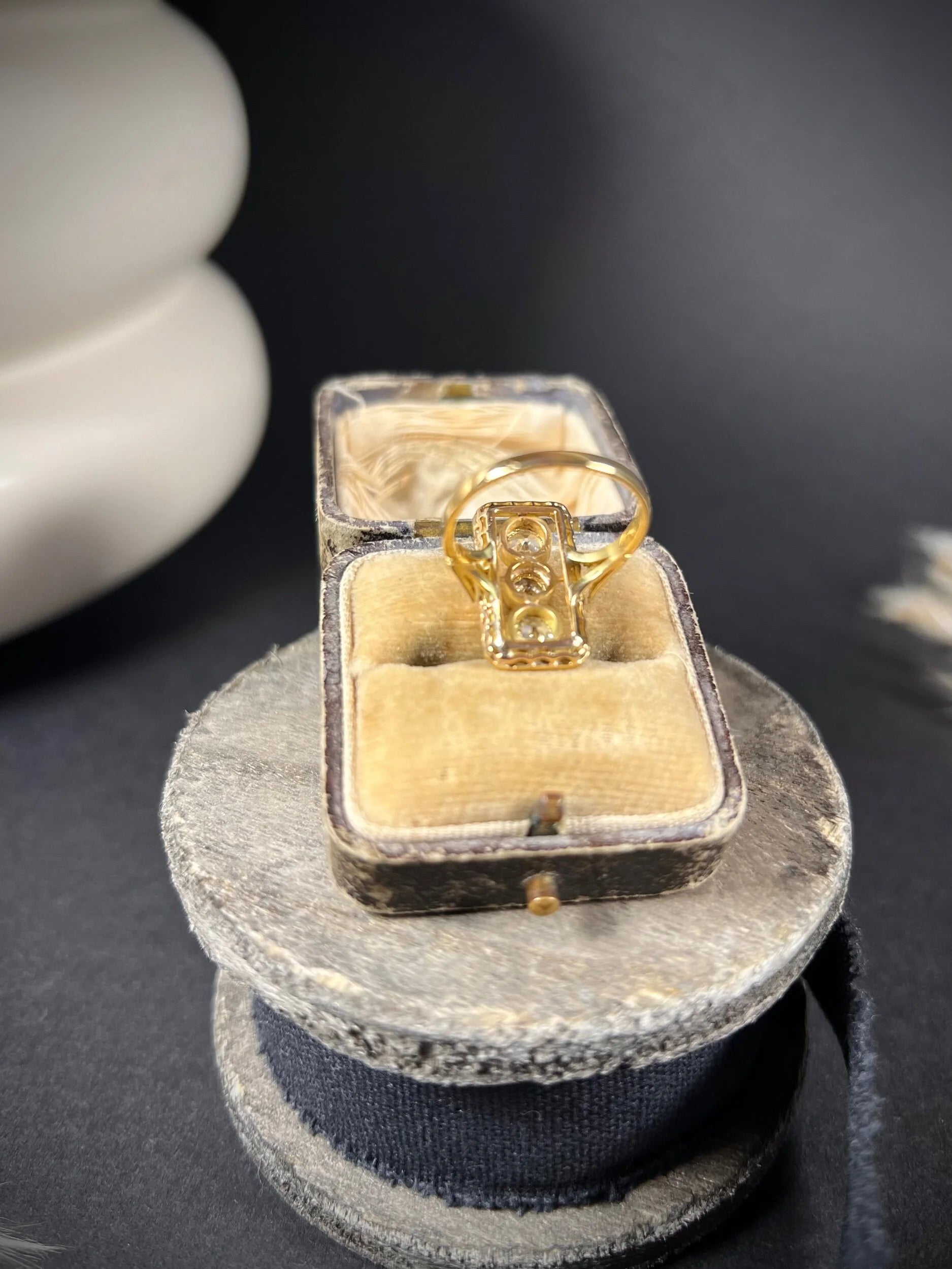 Antique 18 Carat Gold And Platinum Edwardian Rectangular Diamond Ring