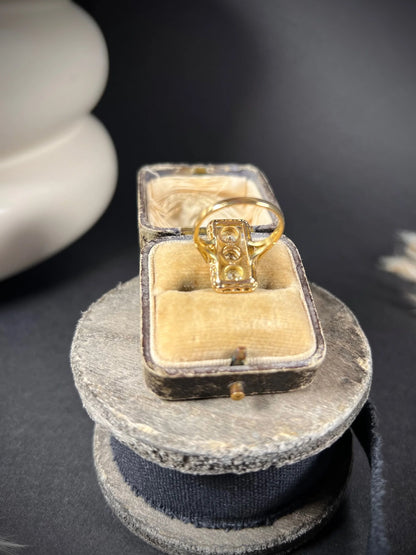 Antique 18 Carat Gold And Platinum Edwardian Rectangular Diamond Ring