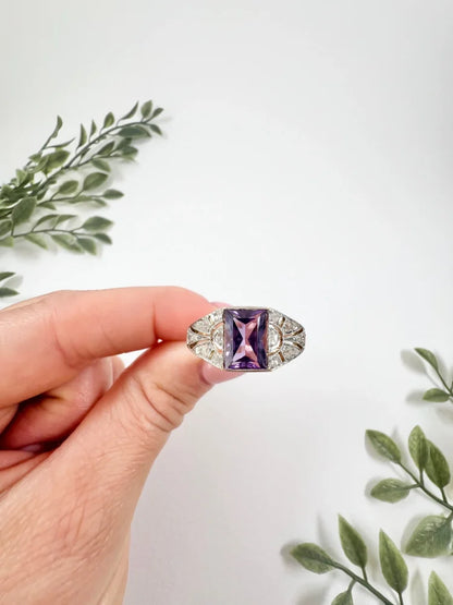 Antique Amethyst And Diamond Ring In 18 Carat Yellow Gold And Platinum