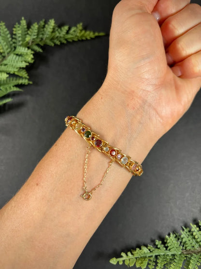 Vintage Aquamarine Peridot Citrine and Pink Tourmaline Harlequin Bracelet in 18ct Rose Gold