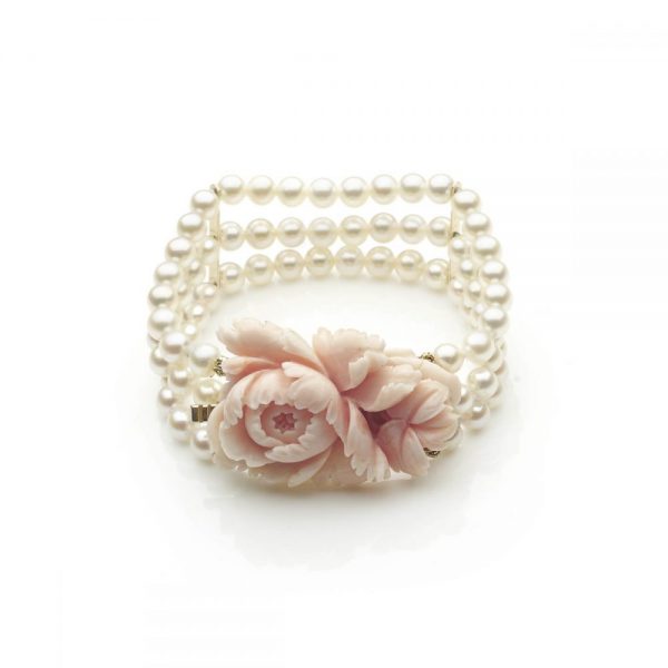 Pearl Bracelet With Carved Coral Clasp