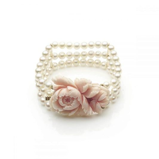 Pearl Bracelet With Carved Coral Clasp